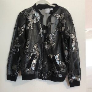 Zero degrees Celsius embroidered black/silver see through jacket with zipper